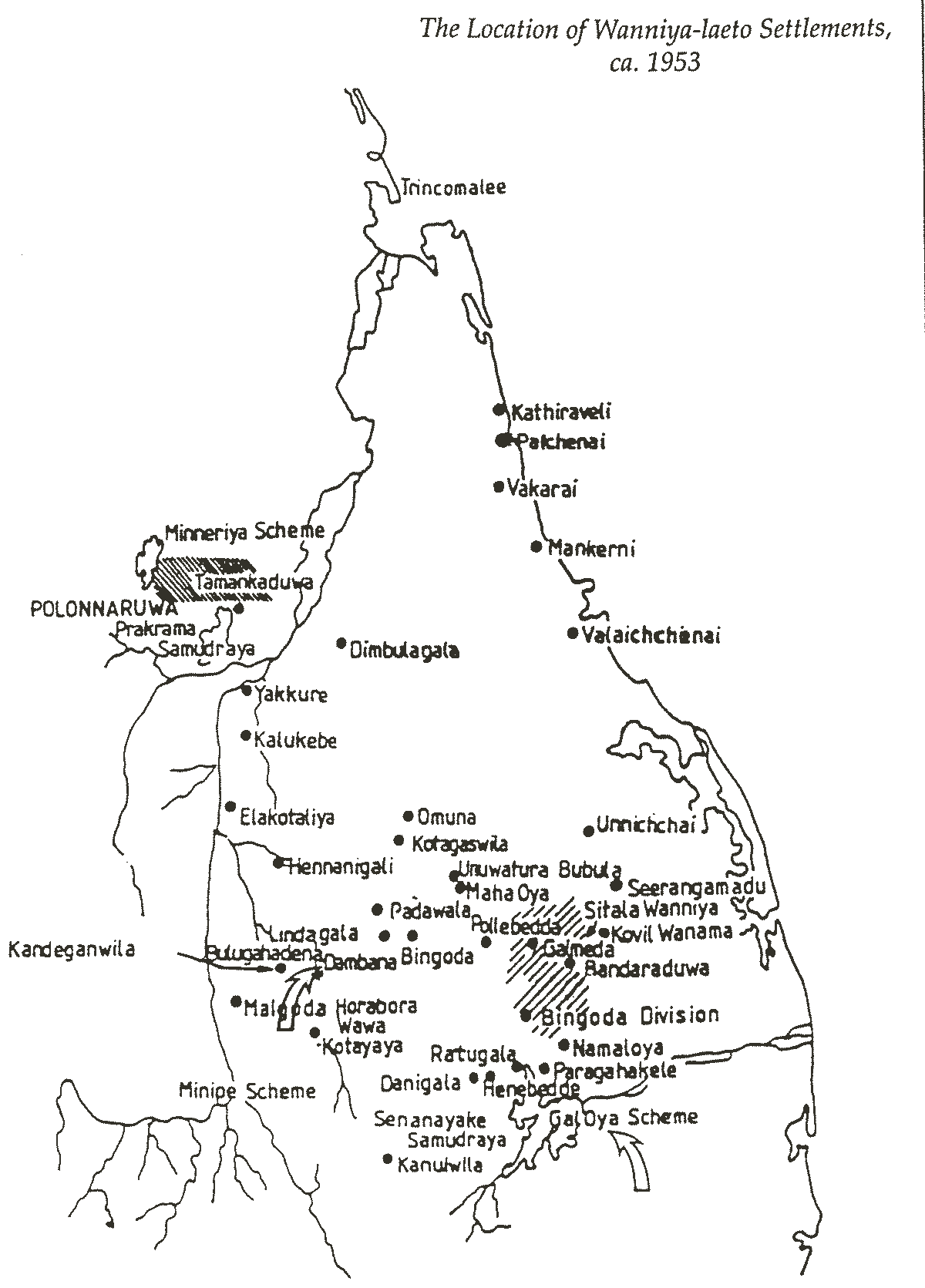 map of Vedda hamlets